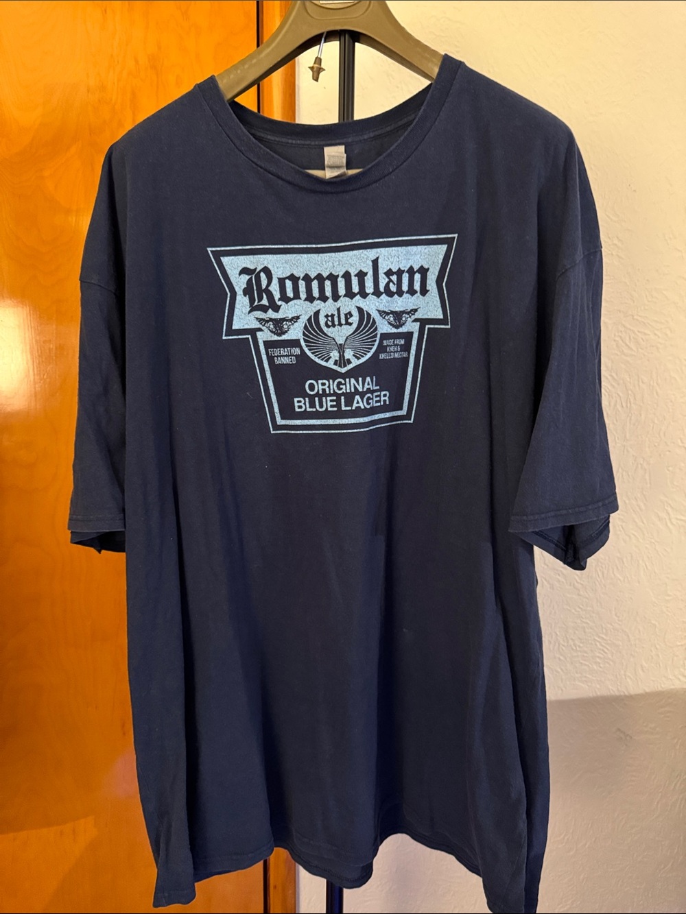 Gildan Navy Short-Sleeve Tee with Light Blue Romulan Ale Graphic